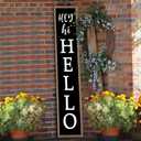 Welcome Sign For Front Porch Standing 45"X9" Hey Hi Hello Outdoor Large Long Vertical Tall Wood Framed Outside Front Door Sign Home Decoration (Wood Black)