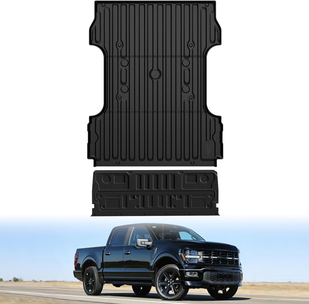 LASFIT Truck Bed Mats &Tailgate Mats for 6.75 Ft(Not Fit 8Ft Bed) Ford Superduty F250 F350 2026-2023 Custom Fit TPE All Weather Truck &Tailgate Liner (Not Fit Optional with Tailgate Step), 2pcs Black