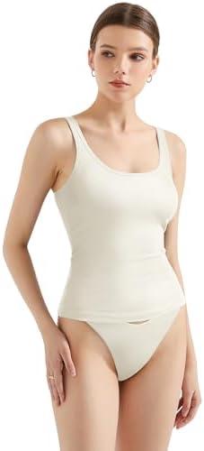 SUUKSESS Women Padded Ribbed Long Tank Tops Summer Going Out Basic Scoop Neck Cami Tops L