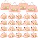 Dandat 24 Pcs PU Leather Bowknot Gift Boxes 5x3 Inch Reusable Candy Favor Bags with Handles, Elegant Mini Handbag Purse for Wedding, Birthday, Party Favors(Pink)