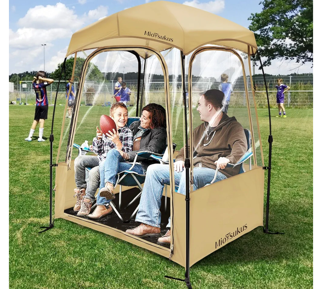 LANGWILL Pod All Weather Sports Tent, Outdoor Pop Up Bubble Clear 540° View Winter Tent for 1-2 Person, Instant Cold Weather Shelter with Rainfly for Soccer, Football, Softball & Other Sports Events