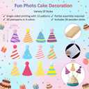 DIY Baby Face Photo Cake Topper Kit 36 Pcs Flat Birthday Hats with Pom Poms & Wooden Stick for First Birthday Personalized Cake Decoration Baby's Cupcake Topper(Rainbow Color,Stylish Style)