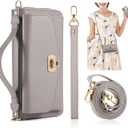 Crossbody Wallet Case for iPhone 17 Pro Max 6.9", Magnetic Detachable PU Leather Phone Case with RFID Blocking Card Holder Wristlet Mirror Flip Zipper Shoulder Purse Clutch for Women - Gray