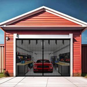 Premium Garage Door Screen for 1 Car Garage 10x7ft, Durable Heavy Duty Fiberglass Screen Mesh with Hook & Loop Tapes, Strips, Doors Screen with Powerful Magnets, Easy Assembly (Black, 10x7ft)