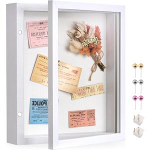 8x10 Deep Shadow Box Picture Frame Display Case with Linen Back and Stand,Real Glass White Shadow Memory Box Frame 8x10 for Flower Baby Pet Wedding Photo Art Craft Memorial Wall Decor Gift