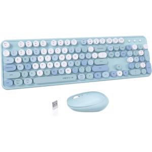 UBOTIE Colorful Computer Wireless Keyboard Mouse Combos, Typewriter Flexible Keys Office Full-Sized Keyboard, 2.4GHz Dropout-Free Connection and Optical Mouse (Blue-Colorful)
