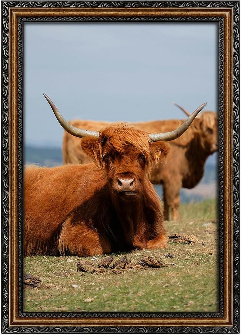 Black 12x18 Frame Wood Vintage 12 x 18 Frames Gold | Real Glass, Easy Photo Changes, Wall Hanging, Ornate Wall Art