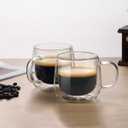 Double Wall Glass Coffee Mugs 16oz Set of 2 Insulated Clear Tea Cups with Handle, Perfect for Espresso, Latte and Cappuccinos