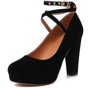 Mostrin Black Chunky High Heels for Women Sexy Closed Toe Platform Pumps with Buckle Strap Mary Jane Dress Shoes for Formal Prom Party Size 8