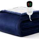Homemate Heated Blanket Electric Throw - 50/''x60/'' Heating 1/2/4/6/8 Hours Auto-Off 10 Heat Level Over-Heat Protection Flannel Sherpa Heater ETL Certification, Blue