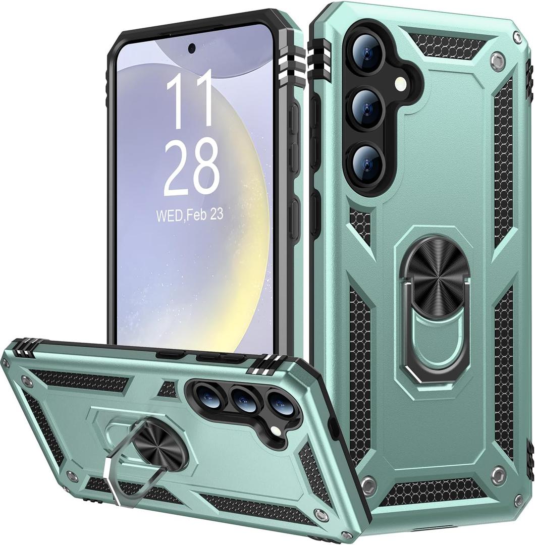 IKAZZ for Galaxy S24 Plus Case,Military Grade Shockproof Heavy Duty Protective Phone Cover Pass 16ft Drop Test with Magnetic Kickstand Car Mount Holder Pine Green