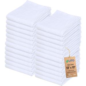 Dish Cloths Cotton - Kitchen Wash Cloth, Shop Towels Absorbent and Lint Free Flour Sack, Dishcloths for Kitchen Washing Dishes, Thick Absorbent Quick Dry Dish Rags, 24 Pack 13"x13" White