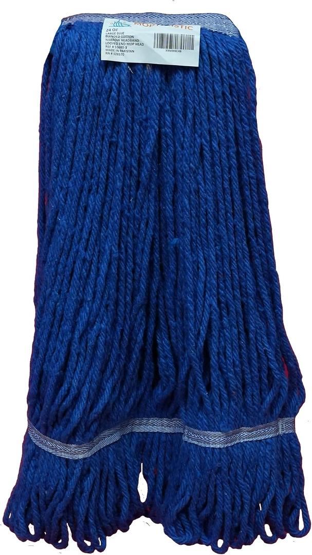 Moptimistic 16oz Looped Yarn Floor Mop Head | Pack of 6 | Blue Color | Narrow Head Band | Durable & Economical | for Home, Industrial and Commercial Use (Medium)
