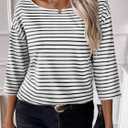SOFIA'S CHOICE 3/4 Length Sleeve Women's Tops Striped Shirt Boat Neck Loose Fit Shirts White Black X-Large (XL)