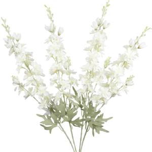 4Pcs White Delphinium Artificial Flowers 33.5" Silk Flowers Bulk Larkspur Artificial Flower Long Stem Fake Delphinium Plant Flower for Tall Vase Floral Arrangement Centerpiece Bouquet Home Decor