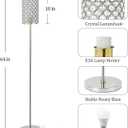 Crystal Floor Lamp with Remote Control, Smart Modern Silver Floor Lamps for Bedroom, Living Room, Crystal Standing Lamp Silver Home Dcor, LED Bulb Included
