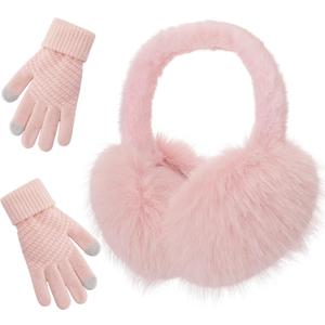 Winter Ear muffs Faux Fur Warm Earmuffs Cute Foldable Outdoor Ear Warmers For Women (Pink)