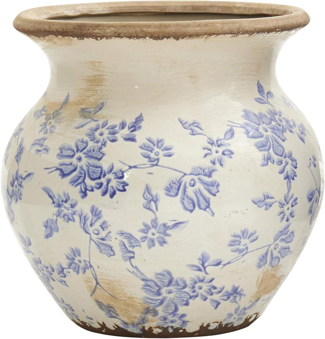 7in. Tuscan Ceramic Blue Scroll Urn Vase