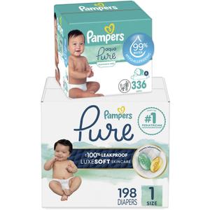 Pampers Pure Protection Disposable Baby Diapers Size 1, 198 Count with Aqua Pure Baby Wipes, 6X Pop-Top Packs (336 Count)
