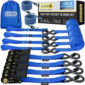 AUGO Ratchet Straps Heavy Duty 4 Pack -15 FT - 2200 LB Break Strength – with Safety Lock S Hooks - Cargo Straps for Moving, Appliances, Motorcycle – Soft Loop Tie Down Straps