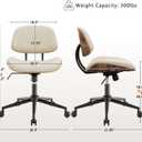 Armless Office Chair with Wheels, PU Leather Adjustable Height Desk Chair - 360 Swivel Ergonomic Computer Chair for Small Space, Modern Walnut Style, Home & Meeting Room, Beige