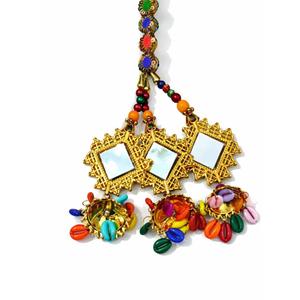 Punjabi Paranda Hair Accessory, Multicolor Braided Tassel with Mirror Work and Gold Accents, Hair Extension for Women