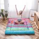 MAXYOYO Bohemian Futon Floor Mattress Boho Floral Style Japanese Tatami Mat Foldable Mattress Portable Camping Sleeping Pad Lounger Couch, Queen