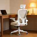 Ergonomic Office Chair with Adjustable Lumbar Support & Flip-Up Armrests - High Back Computer Desk Chair with Thickened Seat Cushion, Rolling Wheels for Home/Office Study Work