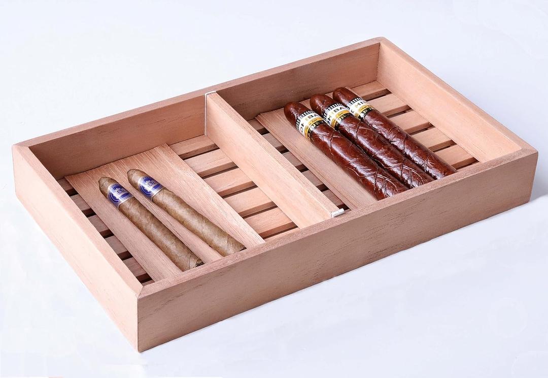 Woho Spanish Cedar Cigar Tray with Adjustable Divider & 6 Count Sheets, Cedar Cigar Tray for Large Cigar Humidor Cabinet/Tupperdor, Cedar Wood Tray for Cigar Storage/Organization/Aging (12"X7"X1.57")