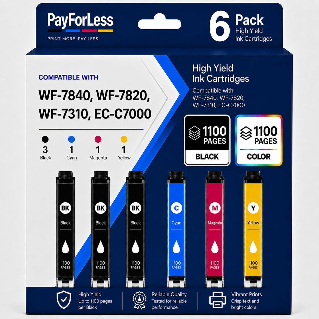 Remanufactured for Epson 812XL Ink cartridges Combo Pack Replacement for 812 XL T812XL for Workforce Pro WF-7840 WF-7820 WF-7310 EC-C7000 Printer 6 Pack 3 Black 1 Cyan 1 Magenta 1 Yellow