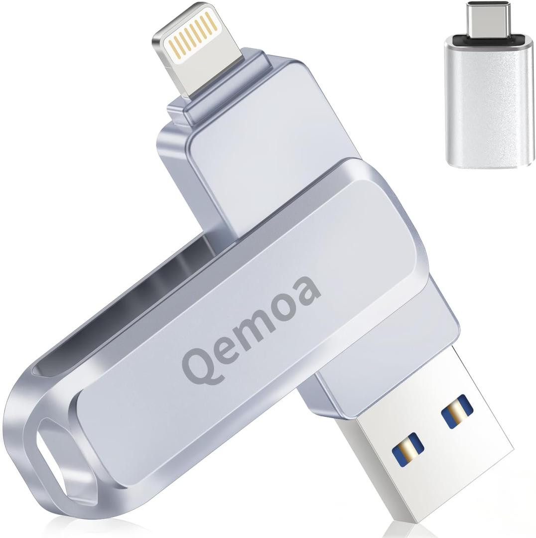 MFi Certified 512GB Flash Drive Photo Stick for iPhone, External Memory Photo Keeper Storage for Data Saver/Backup/Transfer Files/Picture/Video/iPhone/iPad/iOS/Android/PC (Gray) ~484GB