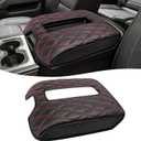 KBH Center Console Armrest Cover for Chevy Silverado & GMC Sierra 1500 2500 3500 2014-2018, Tahoe Suburban Yukon 2015-2020, Bucket Seat Console, Vinyl Leather, Black-Red Double Stitch