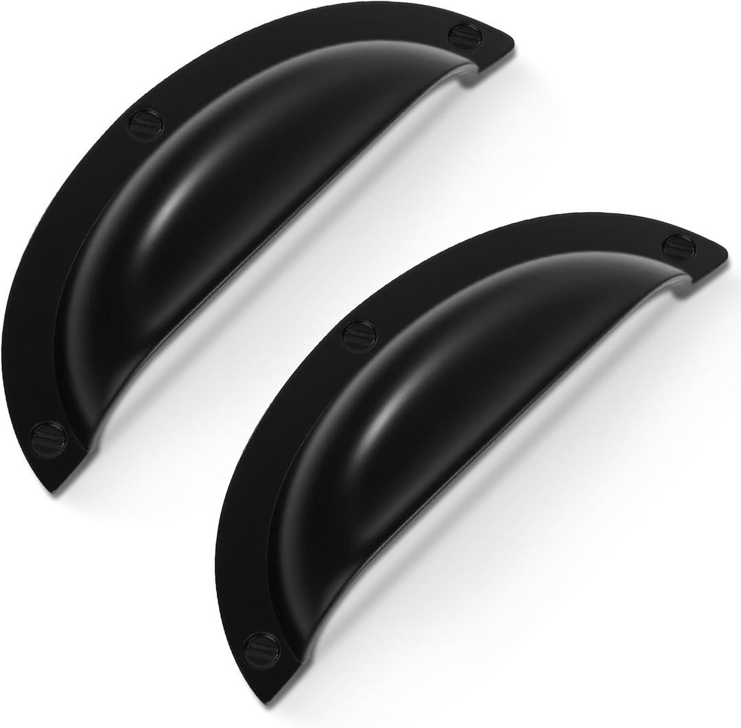 Matte Black zinc Alloy Cabinet Cup pulls,Black Solid 3 Inch （76mm） Hole Center Cup Cabinet Handles for Drawer,Cupboard, Wardrobe,Dresser 6 Pack
