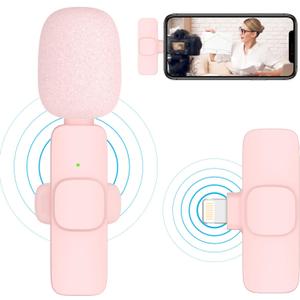 Pink Wireless Lavalier Microphone for iPhone - Plug Play Clip on Shirt Lapel Mini Mic for TikTok YouTube Facebook Live Stream Vlog Video Recording -No Need App/Bluetooth