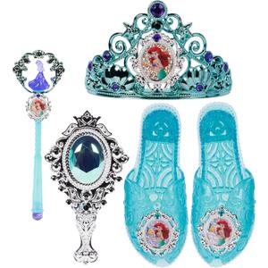 Disney Princess Dress Up Accessory Set Ariel Tiara, Shoes, Wand and Comb Set for Little Girls Role Play Time Costume Toys for 3-6 Years