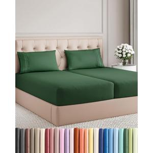 Split King Size 5 Piece Sheet Set - Comfy Breathable & Cooling Sheets - Hotel Luxury Bed Sheets for Women & Men - Deep Pockets, Easy-Fit, Soft & Wrinkle Free Sheets - Emerald Green Oeko-Tex Bed Sheets