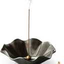 6 Inch Incense Holder with 3 Copper Incense Sockets Lotus Incense Holder for Sticks Modern Insence-Stick Holder for Meditation, Yoga, SPA, Home Decor, Black