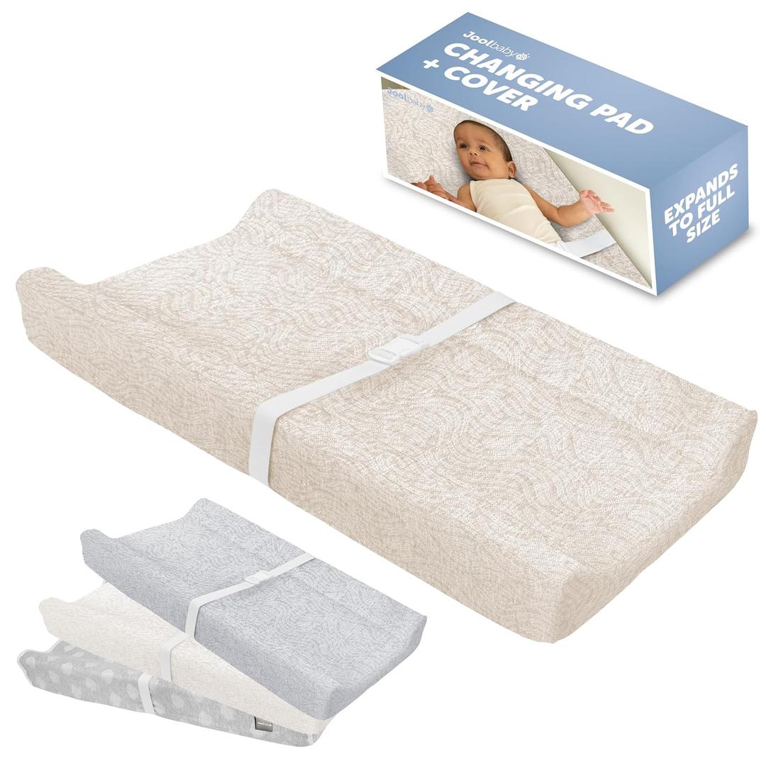 Jool Baby Serenity Soft Changing Pad + Washable Cover, Non-Slip - Fits Standard Changing Tables & Dressers (Wave Pattern, Oatmilk)