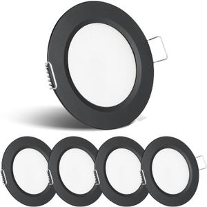 acegoo RV Recessed Ceiling Light 2-3/4 12V Dimmable LED Puck Light for Campervan Truck Caravan Boat Roof Under Cabinet Lighting, Flush Mount Cutout 2-1/4" (Black,Warm White) 4 Pack