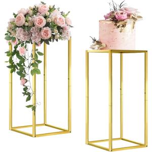 Cylinder Stands for Parties & Plants,2pcs Gold Square Wedding Flower Pedestal Stands for Centerpieces, 23.6 inch Tall