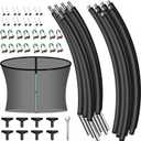 8PCS Trampoline Curved Pole and 14FT Trampoline Replacement Net, Universal Trampoline Enclosure Net with Replacement Pole, Plastic T Connector & Fiberglass Rods Fits 14" Round Frame with 8 Curved Pole