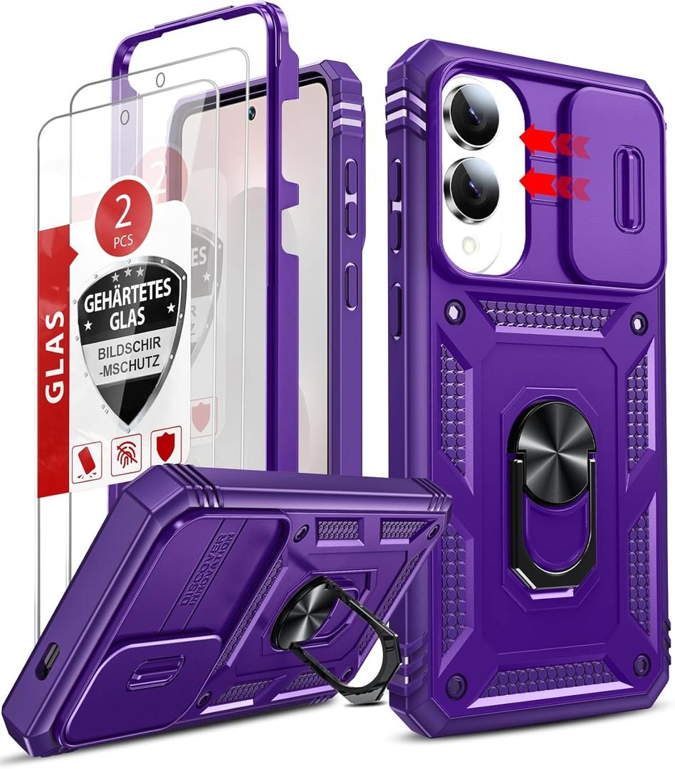 LeYi for Samsung S25-Edge Case: Galaxy S25 Edge Phone Case with [Tempered Glass Screen Protector] X2, Camera Cover & Full Body Protection Cell Android Basic for Samsung Galaxy S25 Edge Case, Purple