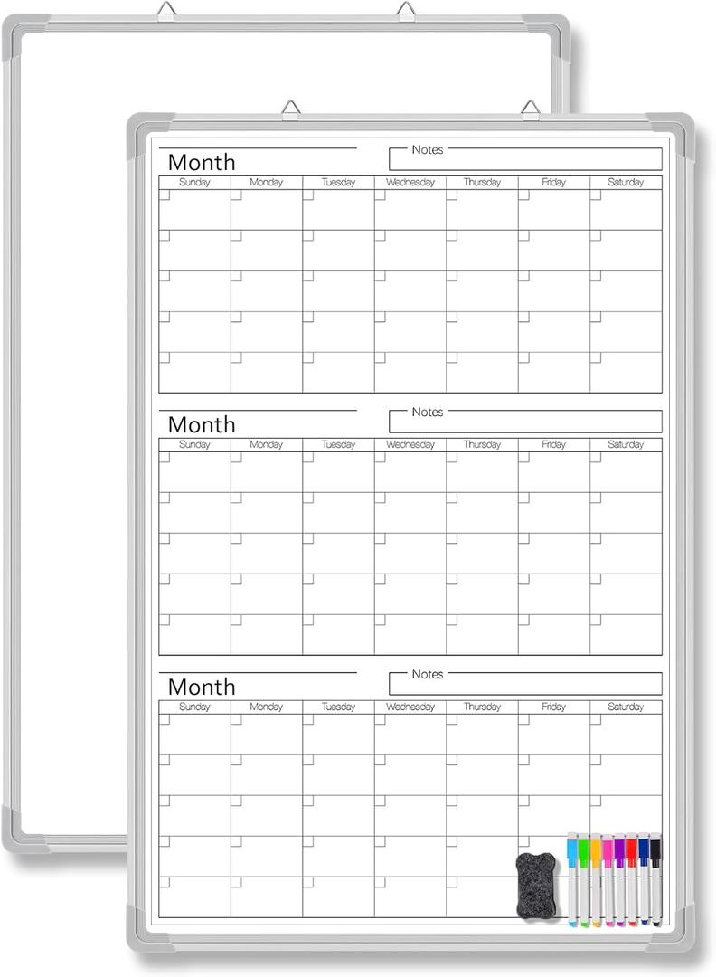Lincia 36" x 24" Magnetic Vertical 3 Month Dry Erase Calendar for Wall Undated Horizontal Dry Erase Wall Calendar Planner Aluminum Frame Whiteboard for Home Office Projects Wall Fridge
