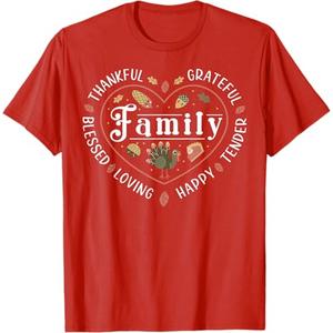 Blessed Thankful Family Thanksgiving T-Shirt (Red) XS