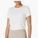 Womens Active Soft Cotton Crewneck Short Sleeve Yoga Workout Lightweight Cropped T-Shirt White XL