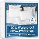 4 Pack Pillow Protectors with Zipper King Size, Waterproof, White | 4-Pack: 100% Waterproof, Noiseless Fabric, Breathable & Soft, Secure Zipper, Machine Washable, Fits Standard 20"x26" Pillows