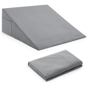 Horbaunal Silver Grey Bed Wedge Pillow Cover with Zipper Design, Wedge Pillowcase Protector with Side Pocket for Storage, 24" L x 24" W x 12" H (Pillow Not Include)