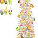 Timer - Easter Decorations, 5Ft Lighted Easter Tree with 50 LED Warm White Lights 12 Colorful Eggs Ornaments Battery Operated Easter Egg Tree Pop Up Tinsel Collapsible Tree for Home Porch Office Party