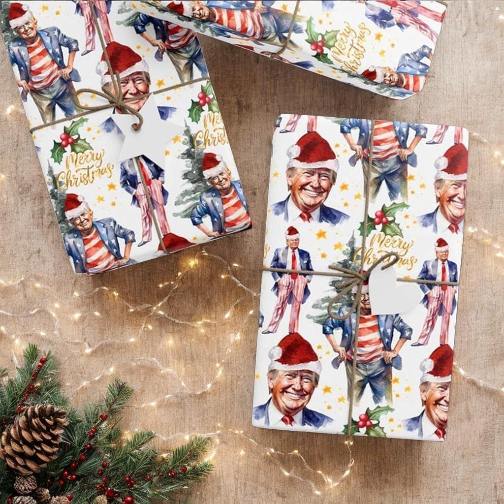 Huibao Donald Trump Wrapping Paper Christmas, 30'' x 72'' Trump Christmas Wrapping Papers, President Trump Wrapping Papers, Trump Gift Wrapping Paper