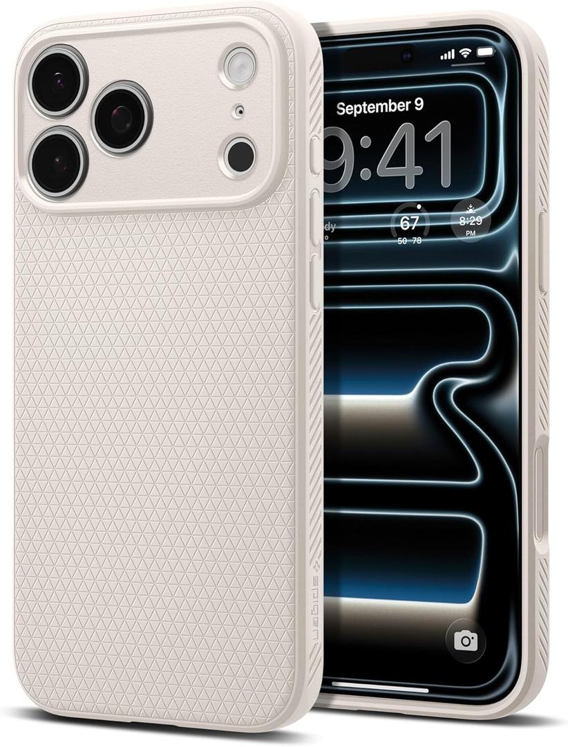 Spigen for iPhone 17 Pro Max Case, Liquid Air [TPU Covered Camera Control] [No Magnet Ring] [Military-Grade Protection] - Natural Titanium
